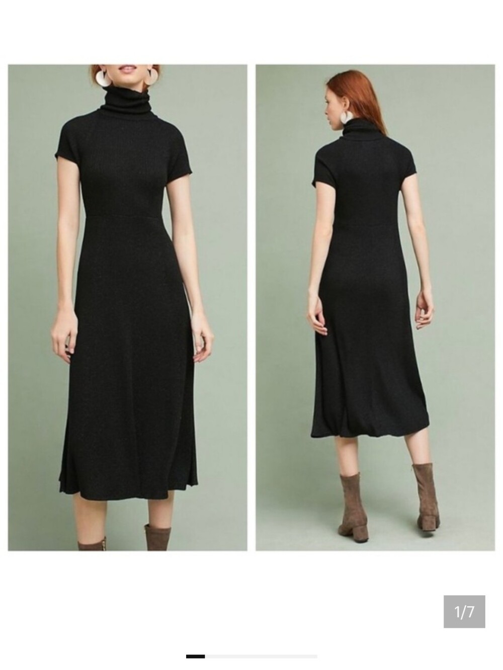 Maeve Anthropologie Black Turtleneck Short-Sleeve Maxi Dress
